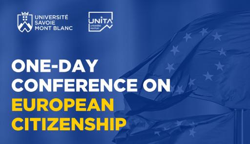 UNITA one-day conference on European citizenship titolo dell'evento su sfondo colorato