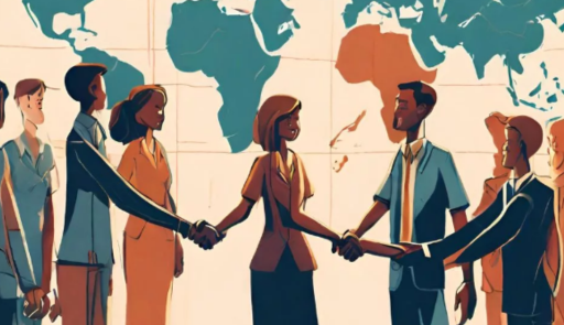 grafica con illustrazioni di uomini e donne che si danno la mano
