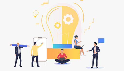 E-Business Plan LAB di 2i3T figure maschili e femminili stilizzate, durante l'attività lavorativa