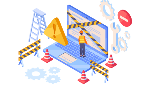 Illustrazione di un cantiere stilizzato intorno a un computer