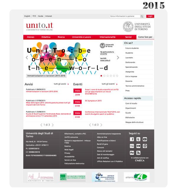 Home page del portale di Ateneo nel 2015