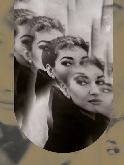 Immagine decorativa. Volto di Maria Callas su sfondo colorato