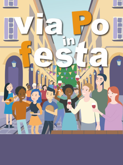 Immagine decorativa con testo: via Po in festa.