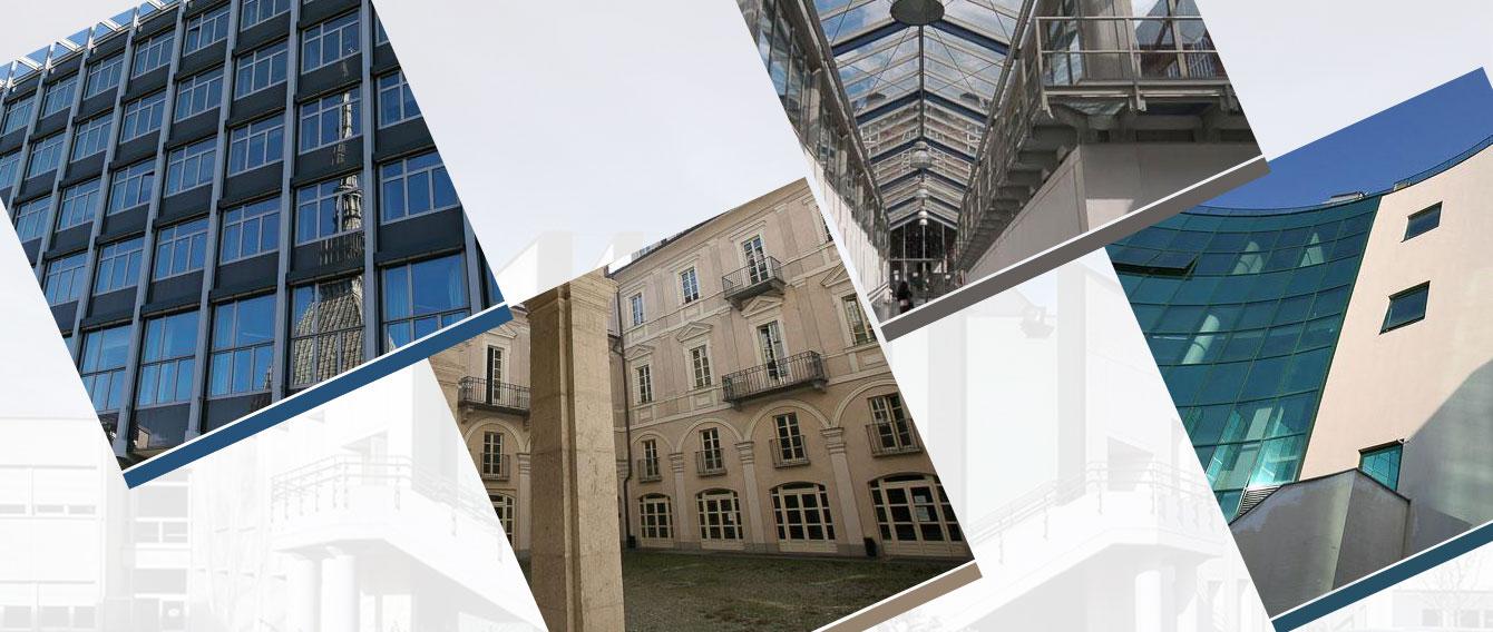 Collage di foto di alcune sedi dell'Università di Torino