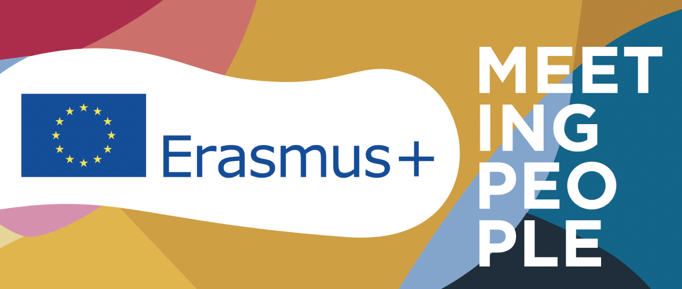Erasmus Meeting People su sfondo di vari colori e simbolo Europa