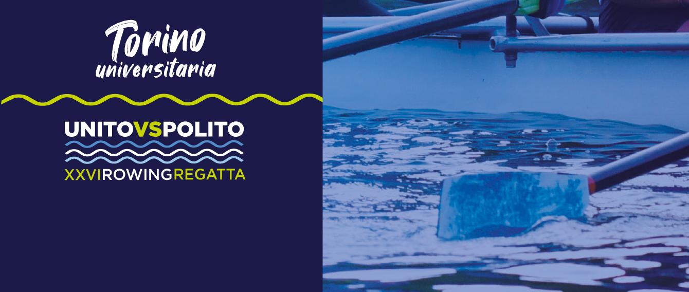 Testo: Torino Universitaria. UniTo vs PoliTo. XXVI Rowing Regatta, dettaglio di canoa e remo nell'acqua 