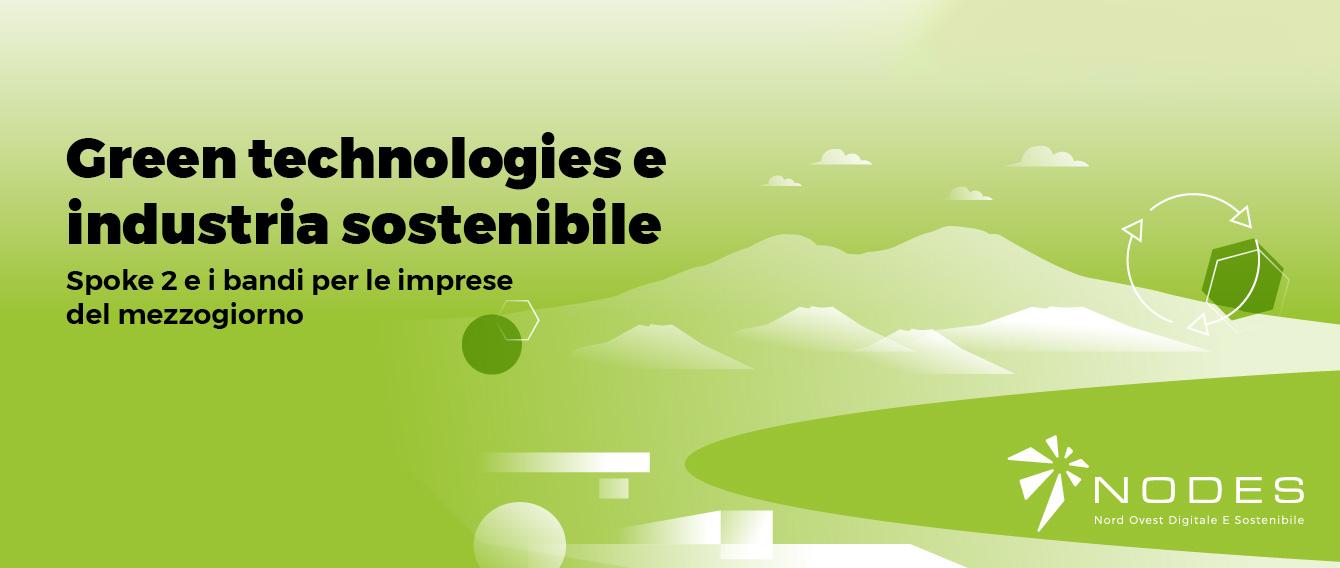 Illustrazione astratta su sfondo verde con titolo Green Technologies e industria sostenibile
