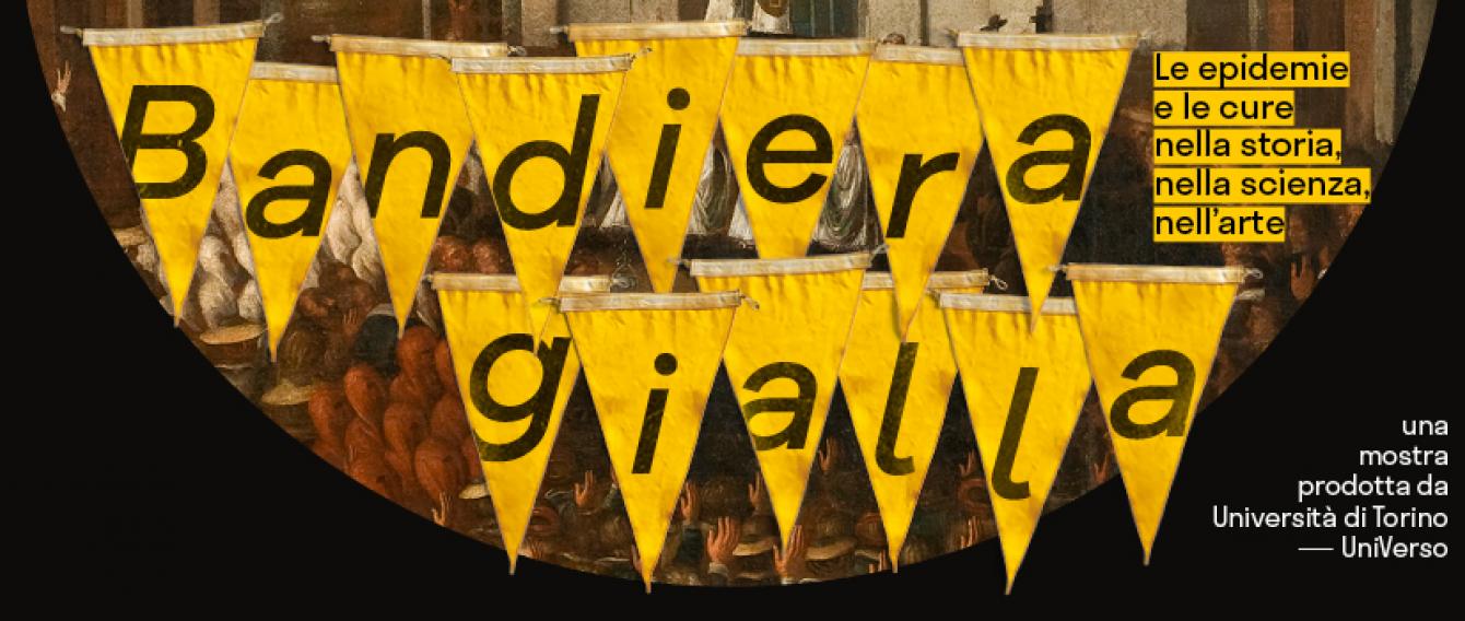 Immagine storica di un'epidemia con delle bandiere gialle con titolo della mostra 'bandiera gialla'