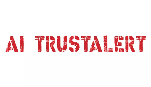 Immagine con sfondo bianco e scritta AI TRUSTALERT in rosso