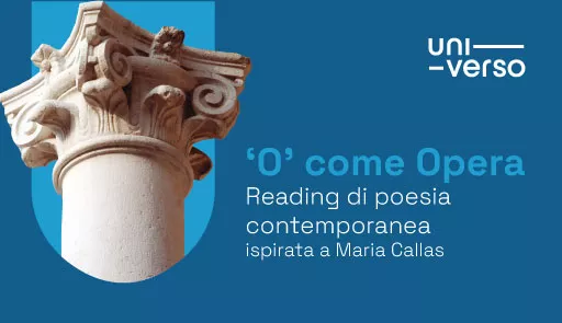 titolo dell'evento su fondo colorato e capitello greco