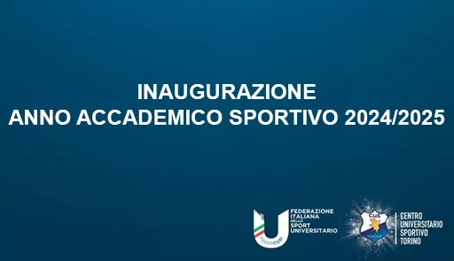 Scritta inaugurazione anno accademico sportivo 2024/2025 su sfondo blu