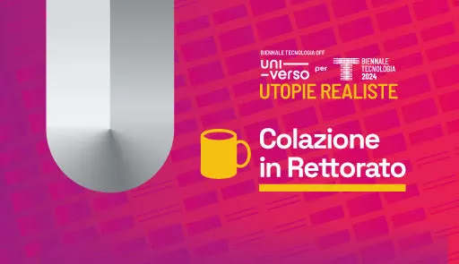 Tazza stilizzata su sfondo colorato, titolo dell'evento