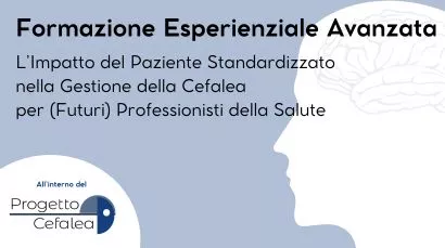 Titolo dell'evento su sfondo colorato, profilo di volto umano