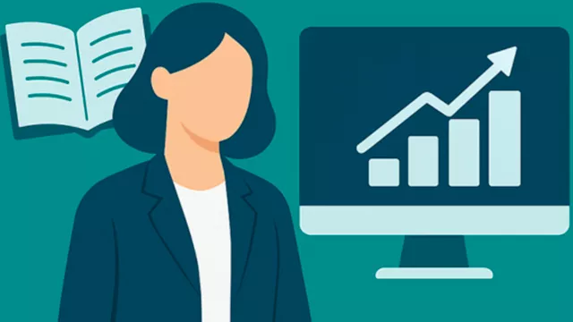 disegno di una donna e monitor di un computer con grafici