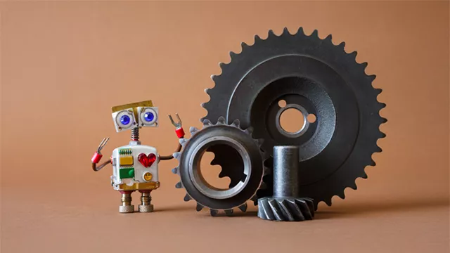 Immagine di un robot con delle rotelle di ingranaggi