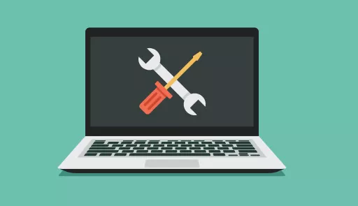 Illustrazione di un computer portatile con attrezzi da lavoro