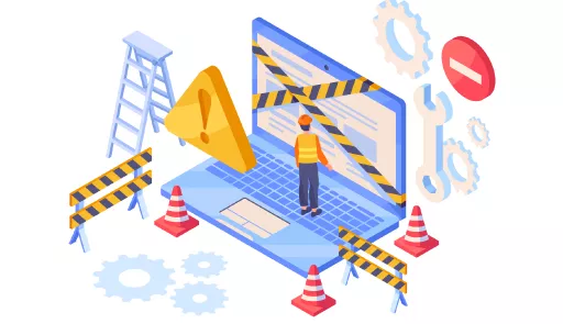 Illustrazione di un cantiere stilizzato intorno a un computer
